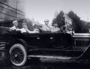 Constructivists (Karl Ioganson, Voldemars Andersons, Karlis Veidemanis, and Gustav Klucis) at the Kremlin, Summer 1918.